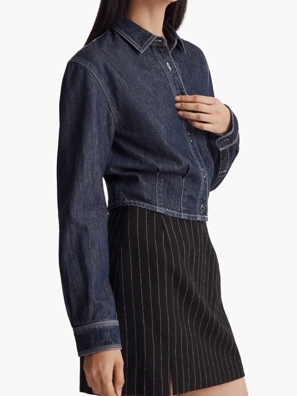 Madewell Denim Pleated Crop Button-Up Shirt Crop Jacket - Women Medium
